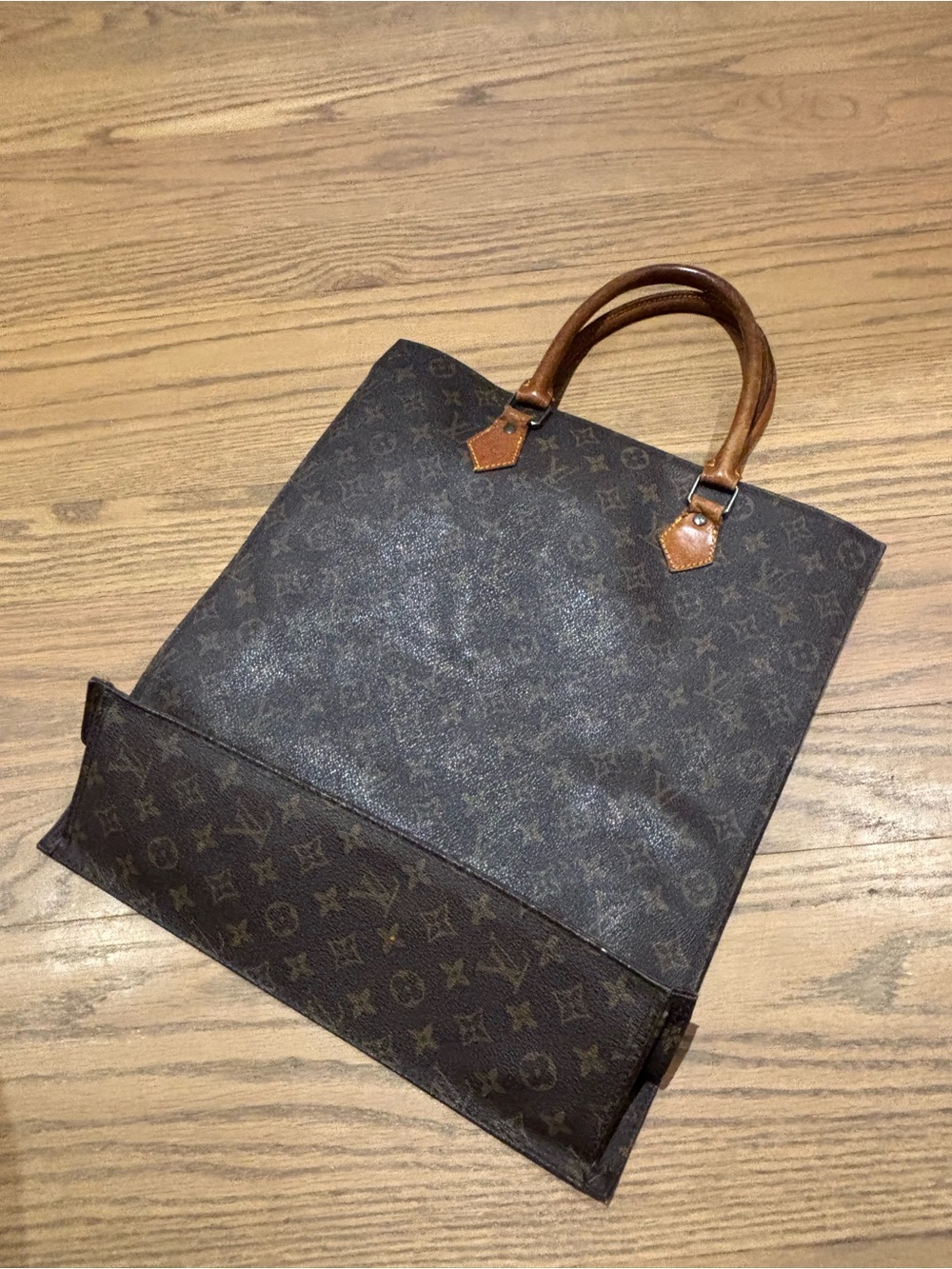 Vintage Brown Monogram Tote Bag with Leather Handles